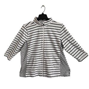 T By Talbots Womens Striped Zip-Up Jacket 3/4 Sleeve 2X Black & White Nautical